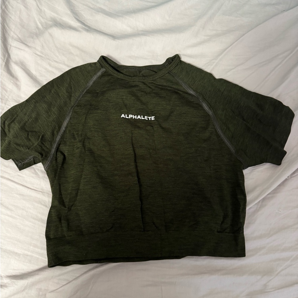 Alphalete Olive Green Short Sleeve Crop Top